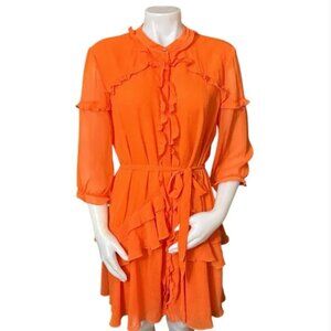 Saloni Vibrant Orange Ruffle Tie Waist Button-Up Dress